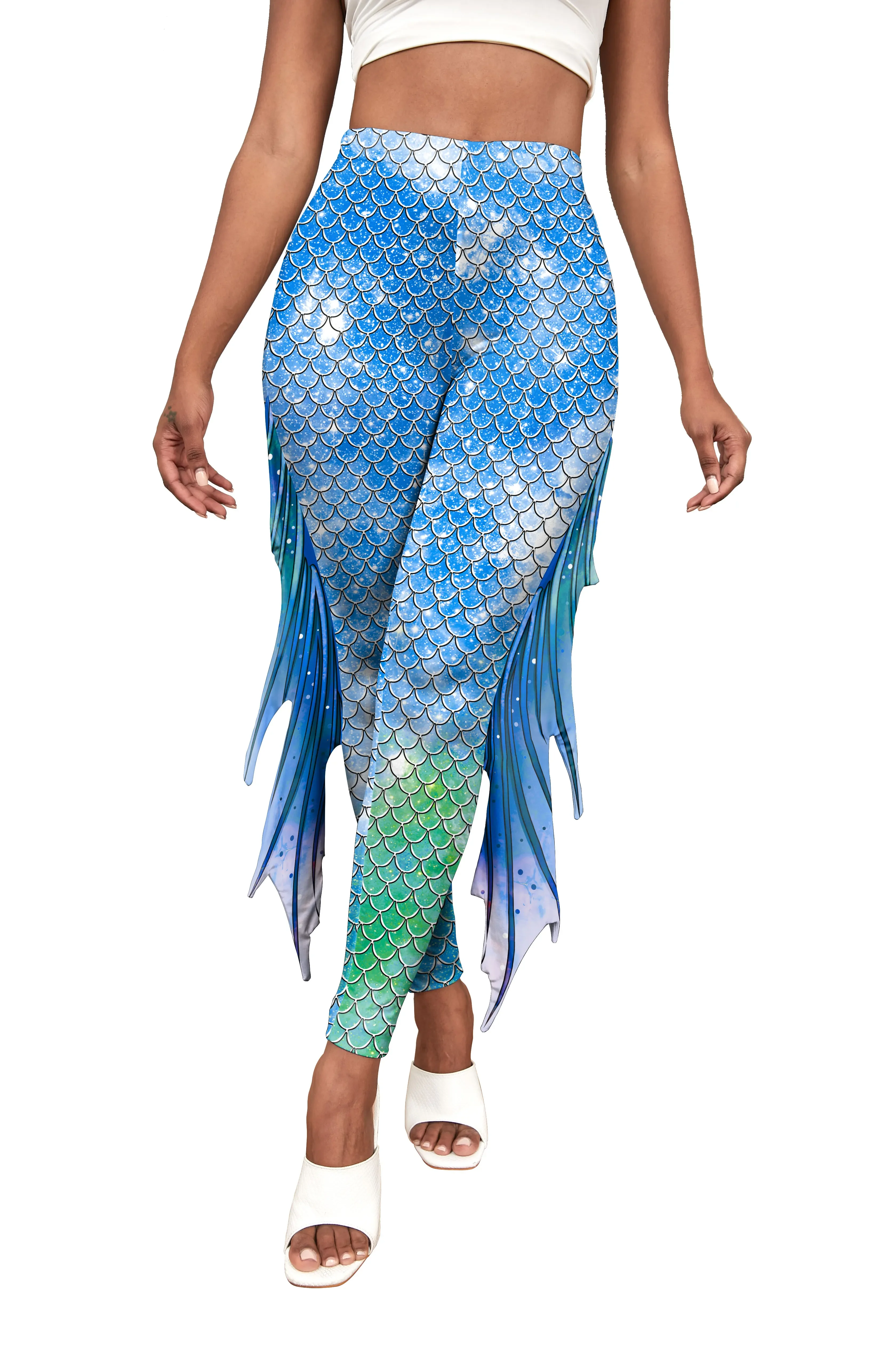 Mermaid Leggings Halloween Cosplay Costume Fish Scale Pattern Trousers Carnival Pants Party Movie Dress Up