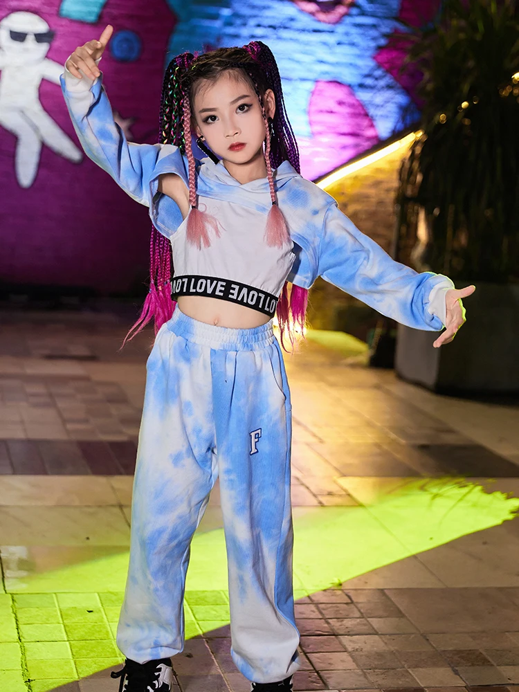 New Kids New Long Sleeve Tie Dye Hoodie Tops Loose Pants Street Wear Jazz Modern Dance Costumes Hip Hop Clothing For Girls