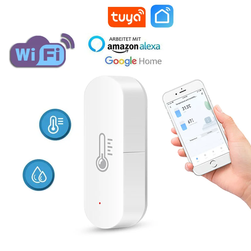 Tuya WiFi Sensor de Temperatura e Umidade, Termômetro, Higrômetro, Smart Home Security Alarm, Smart Life, Alexa, Google Assistant