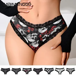 Maimeng sexy roupa interior feminina borda de renda preta estilo gótico escuro crânio personalizado confortável respirável calças triângulo