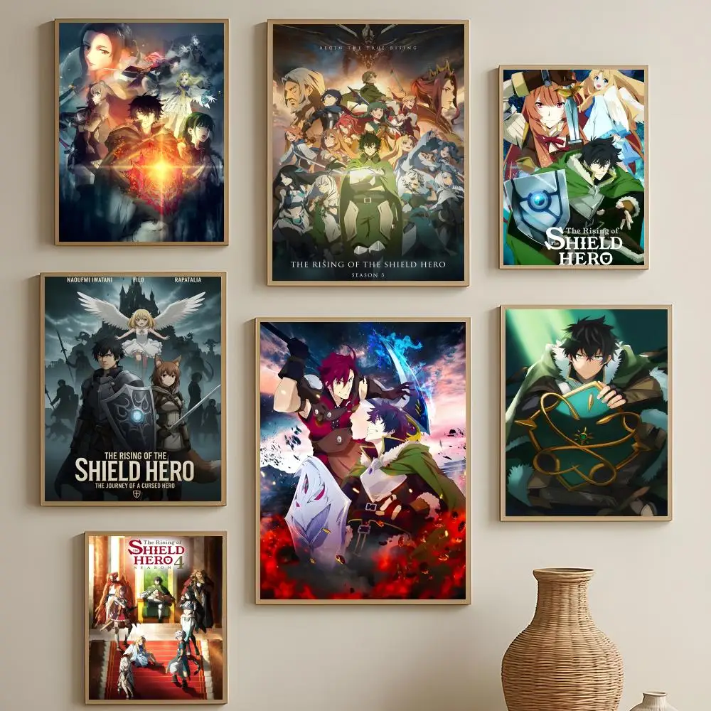 Isekai Anime The Rising of the Shield Hero Poster HD Selbstklebend Wasserdicht Wandkunst Einfach Anzubringen Multi-Szenen-Dekoration