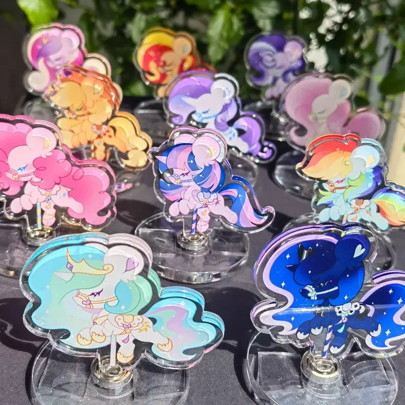 My Little Pony Stand Sign Anime Peripherals Acrylic Rotate Kawaii Exquisite Figure Desktop Decor Celestia Luna Applejack Model