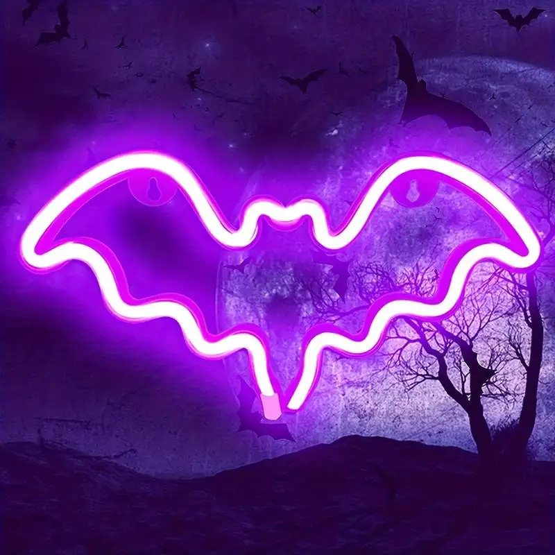 

Bat Neon Signs Halloween Led Sign Purple Neon Lights Sign Word Neon Light Sign Halloween Bedroom Spooky Bat Holiday Wall Decor