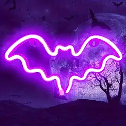 Bat Neon Signs Halloween Led Sign Purple Neon Lights Sign Word Neon Light Sign Halloween Bedroom Spooky Bat Holiday Wall Decor