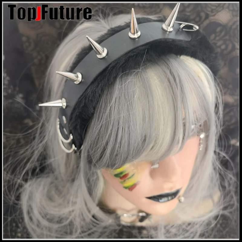 Harajuku Gothic furry  Willow nail hair hoop Women Girls Streetwear punk Hair band hair hoop Lolita cosplay Hairband