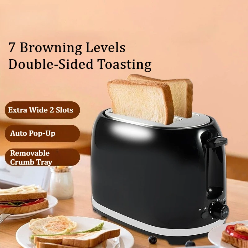 

Электрический тостер на 2 тоста с 7 скоростями, автоматическим выталкиванием и поддоном для крошек, с широкими слотами для хлеба, для домашней кухни