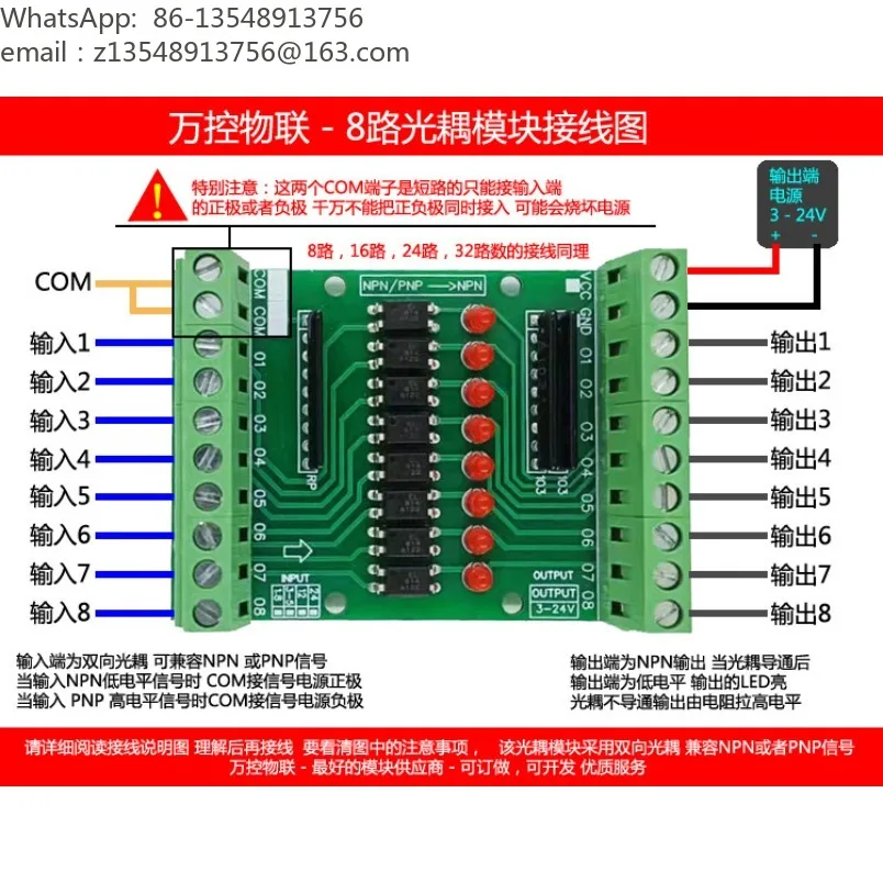 Multi-channel Optocoupler Isolation Board 8~ 32CH Signal Isolation Module 3-5V NPN Output with Housing