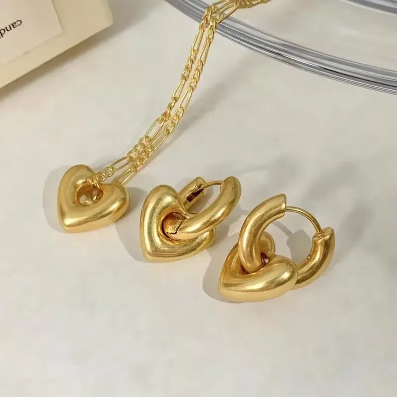 Brass Heart Pendant Necklace Women Jewelry Punk Designer Runway Rare Gown Boho Japan Korean