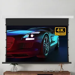 Motorized Tab Tension Projector Screen High Class Grey Crystal ALR Material 60-100 Inch for Long Throw Projectors 4K 3D Support