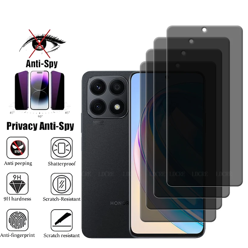 

4Pcs For Honor X8A Glass For Huawei Honor X8A Screen Protector Protective Anti-Spy Privacy Cover Glue Tempered Glass Honor X8A