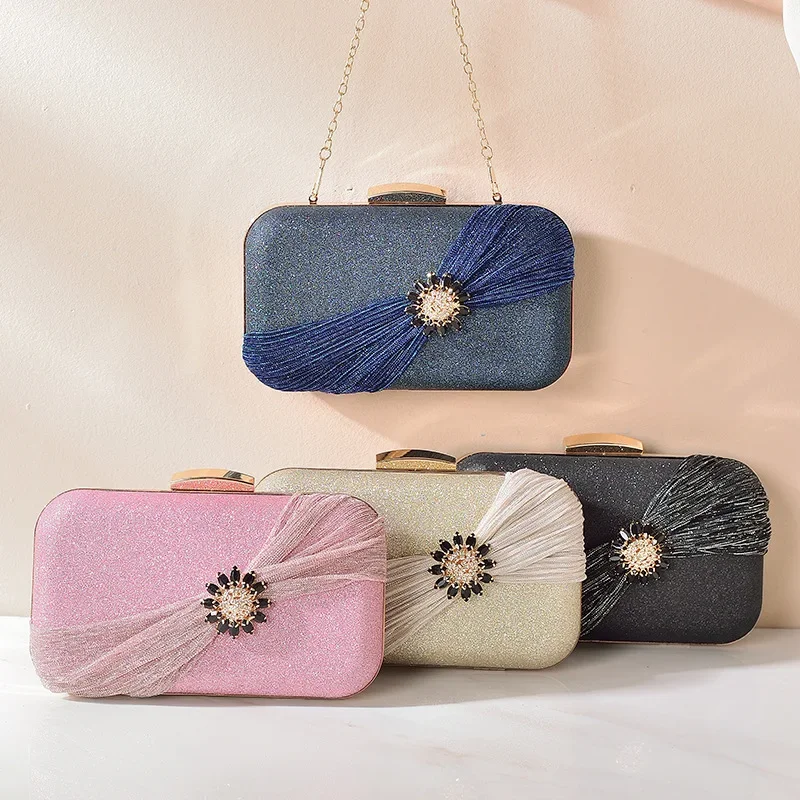 

Sweet Pink Evening Bags Fashionable Prom Party Clutch Purse Elegant Ladies Wedding Rhinestone Hand Bag with Shoulder Chain