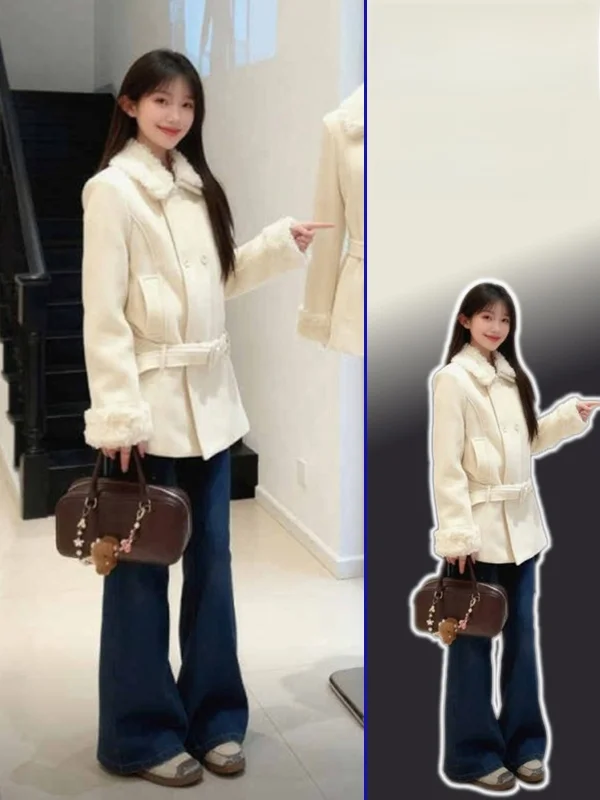 

Пальто женское шерстяное двубортное больших размеров, повседневное, приталенное, для полных женщин, элегантное, универсальное, с длинными рукавами