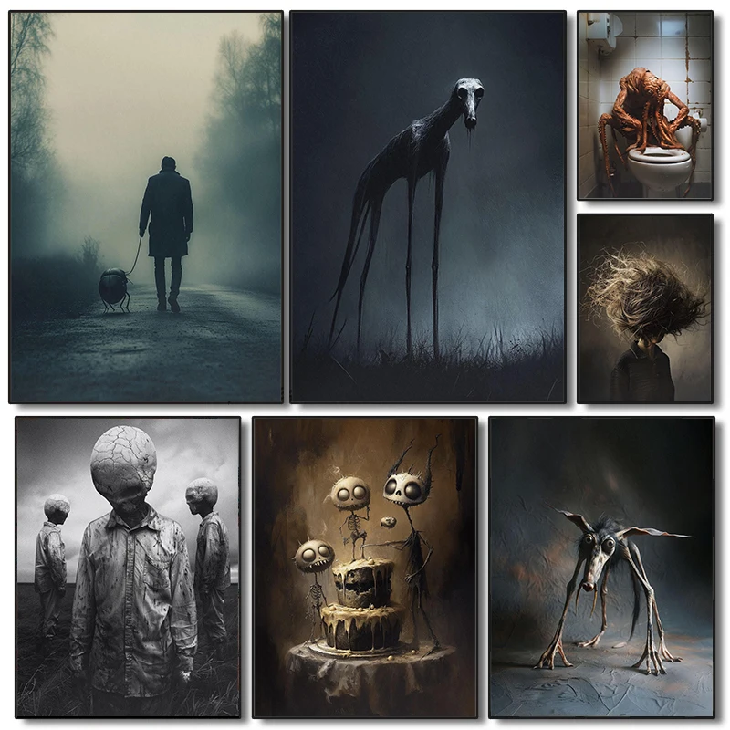 Terrifying Monster Posters Modern Abstraction Prints Canvas Painting Surrealism Wall Art Pictures Home Room Scary Decoration