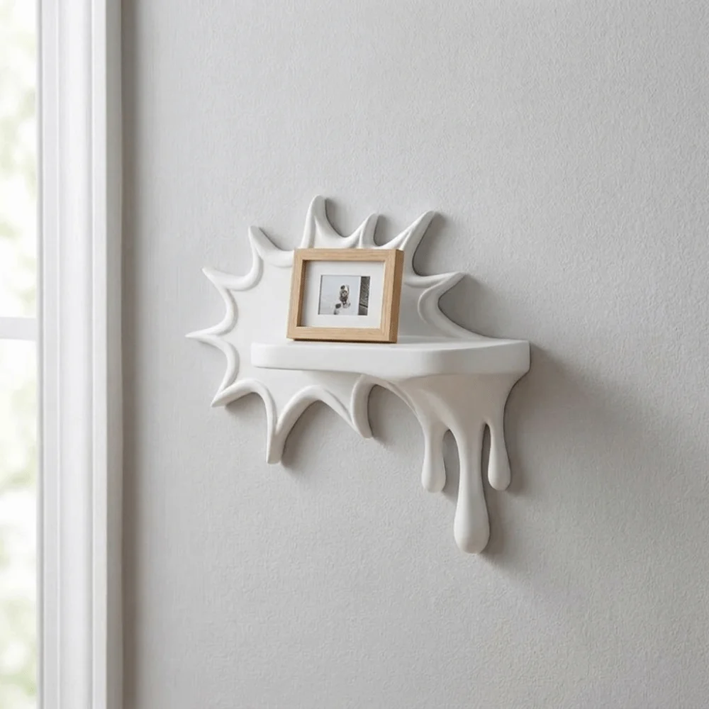 3D Printed Burst Dripping Shape Wall Shelf Irregular Shape Plastic Floating Wall Stand Stable Wall-Mounted Melting Display Rack