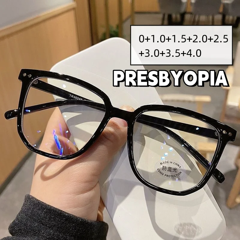 

Anti Blue Light Radiation Reading Glasses for Women Trendy Oversized Frame Far Sighted Finished Prescription Eyeglasses To +4.0