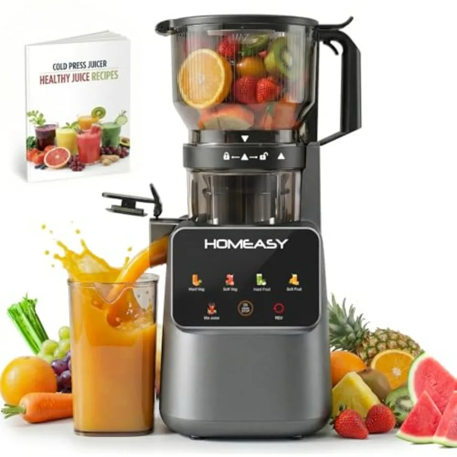 

Cold Press Juicer for Kitchen Use, Stainless Steel Body, Black, 5.8'' Feed Chute, 300W Slow Masticating, High Juice Yield, 5 Sm