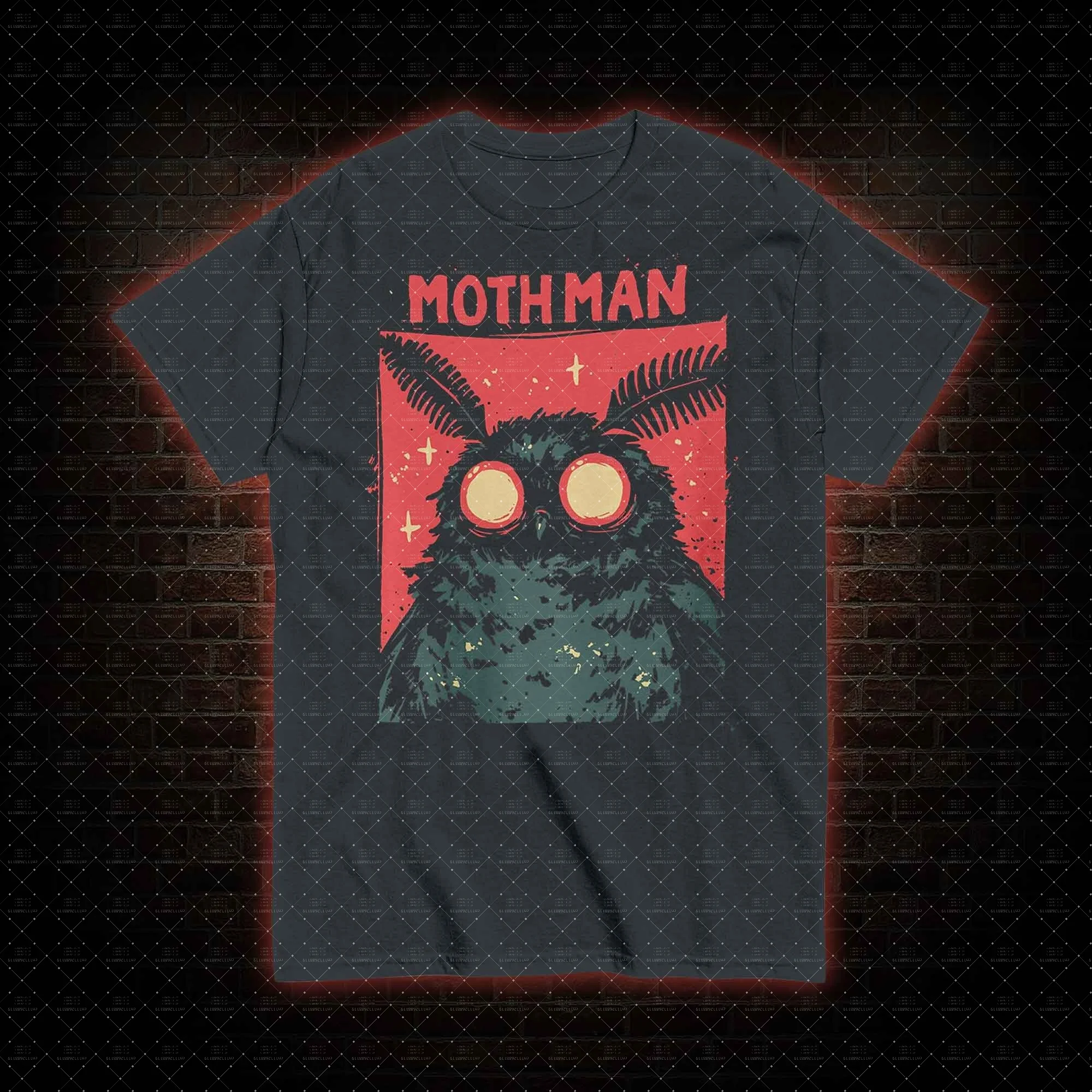 Retro Grunge Cryptid Creature Moth Man Vintage Distressed Graphic Casual Streetwear Tops