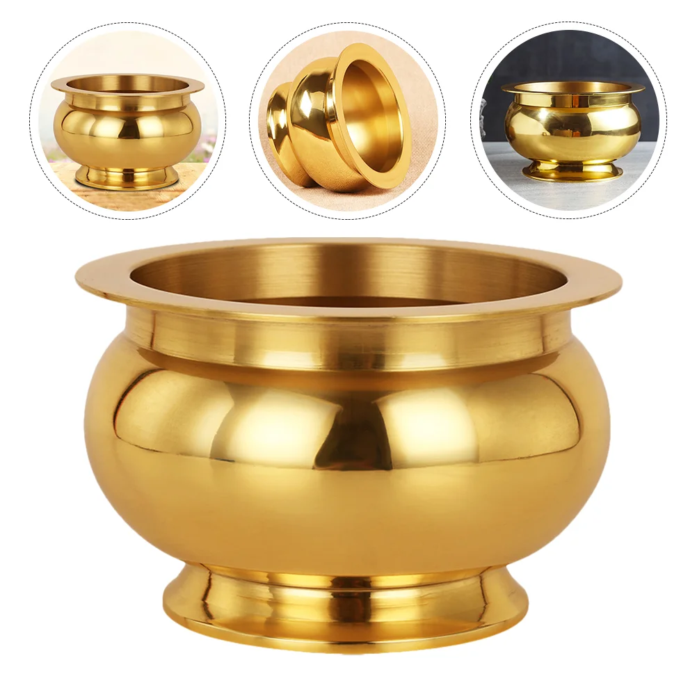 Incense Burner All Copper Religious Container Round Shape Fragrance Censer Golden Buddhism