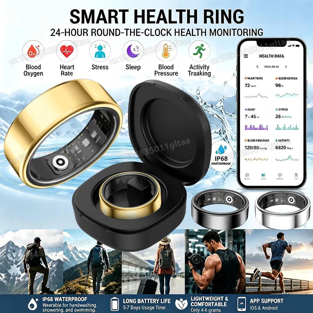 New Smart Ring Heart Rate Blood Pressure Sleep Monitoring Gesture Camera Control Fitness Waterproof Men Women Smartring Gift R12