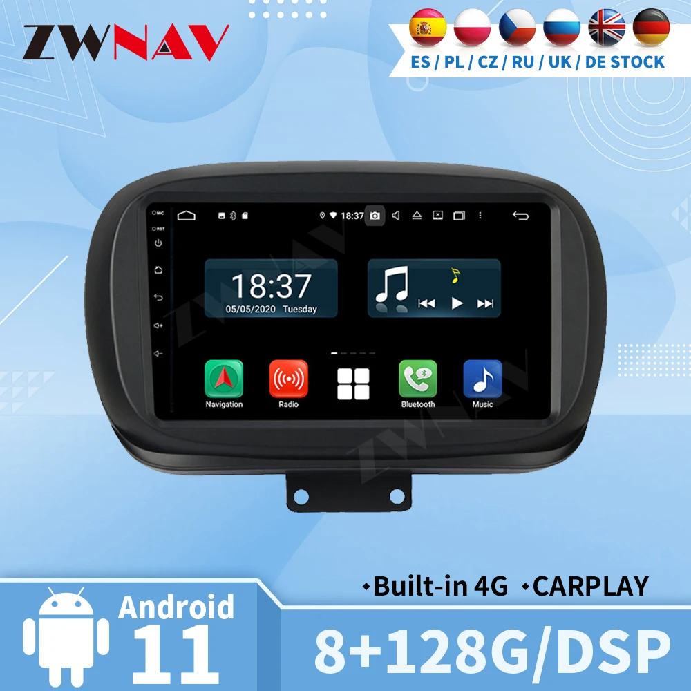 Carplay Radio Bluetooth For Fiat 500X 2016 2017 2018 2019 Video Automotive Multimedia Central 2 Din Android Auto Screen Stereo