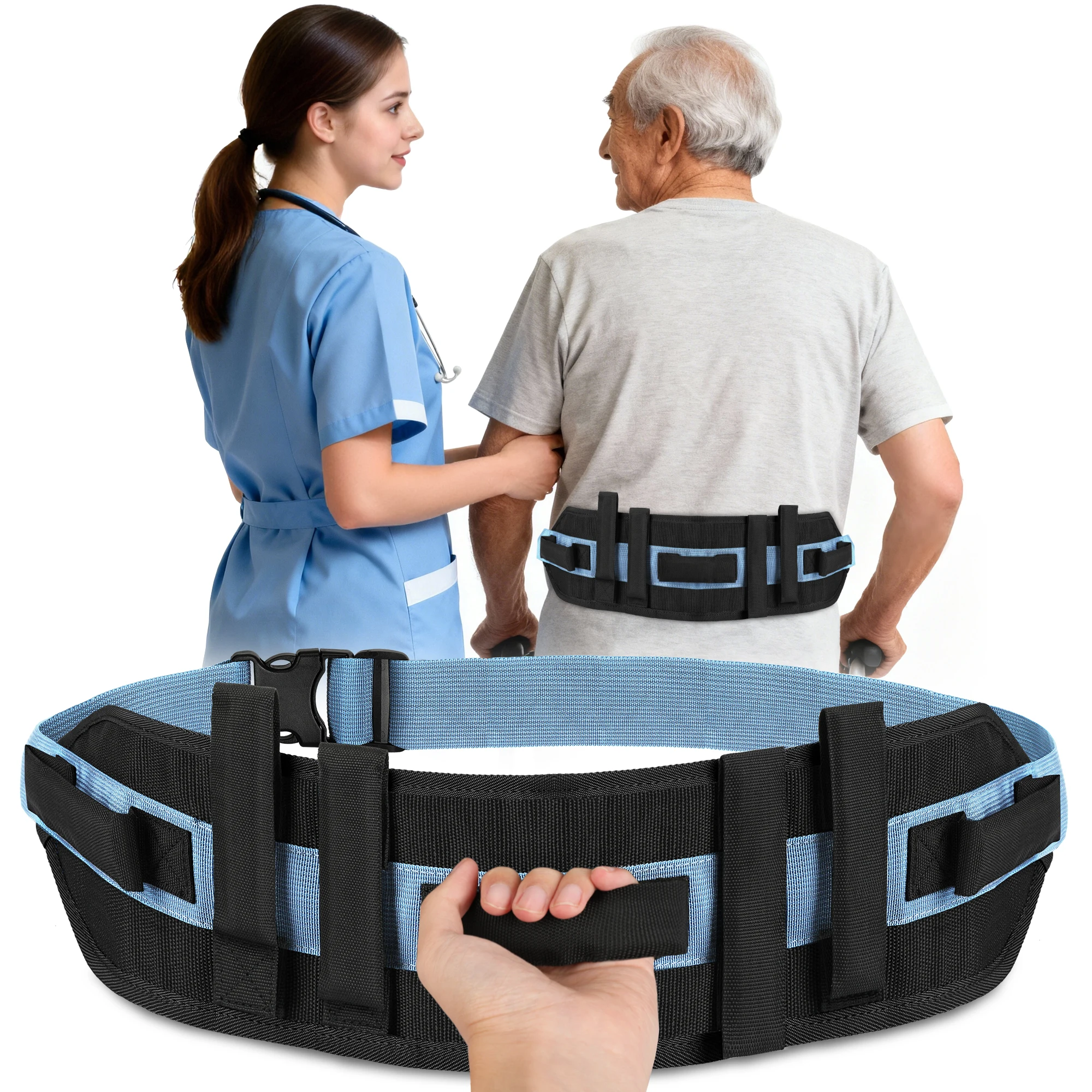 

Gait Belt Transfer Belts for Lifting Seniors 7 Handles Walking and Standing Assist Aid for Bariatric, Strap Nursing Safety Belt