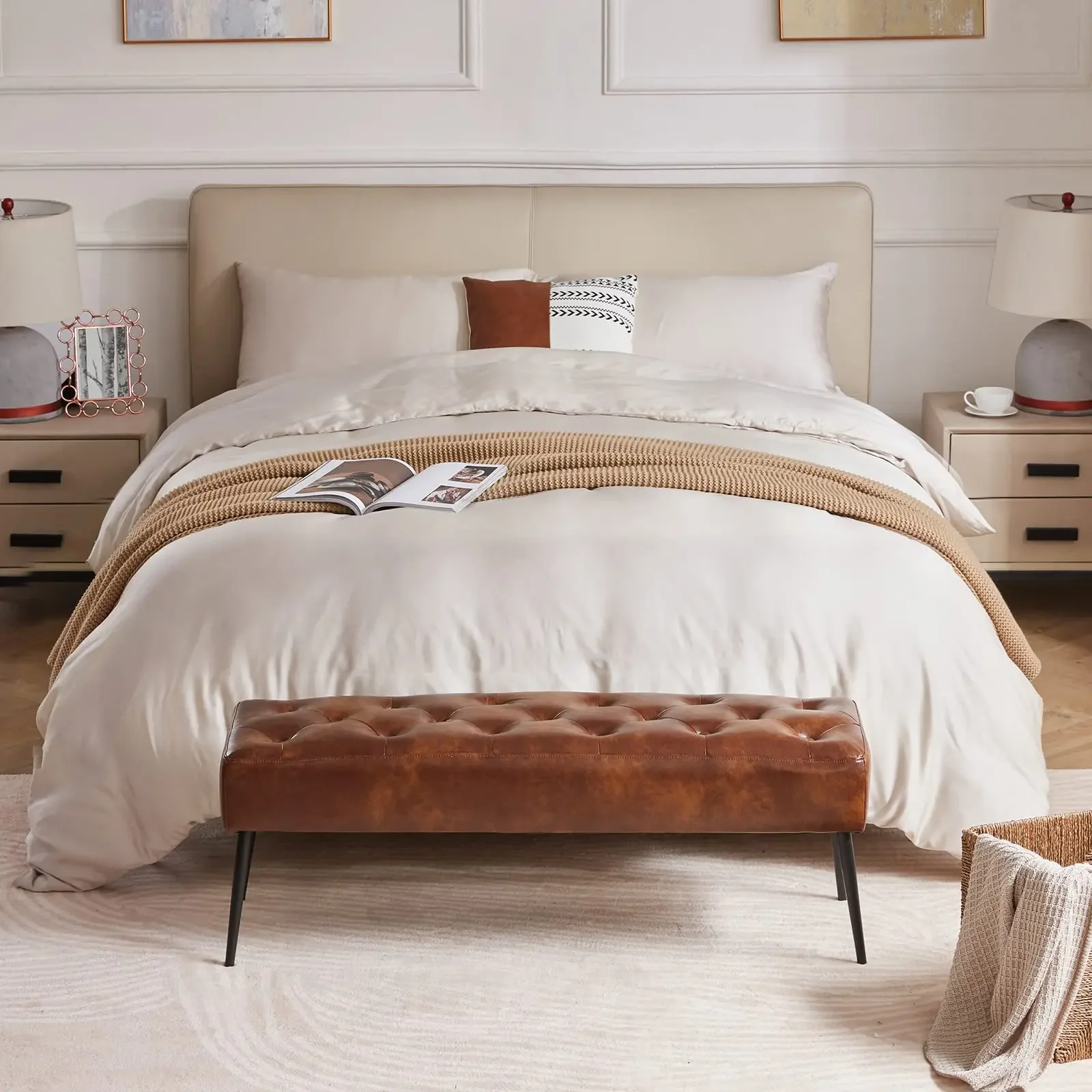 

«Османская скамейка, мягкие скамейки для спальни, кожаная подставка для ног, акцентная скамейка для прихожей, гостиной, спальни, конец кровати