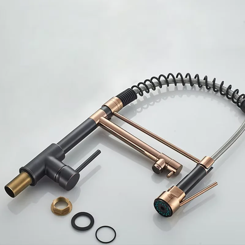 Rose Gold Hot and Cold Black 360 Rotation Spring Pull Down Stainless Steel Kitchen Faucet High Quality Pull the Faucet