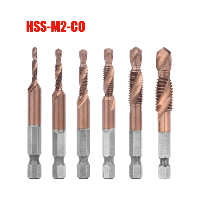 

HSS CO M35 M3-M10 Screw Tap Drill Bits Cobalt Taps Metric Combination Bit 1/4" IN Hex Quick Change Metal Woodworking Tools