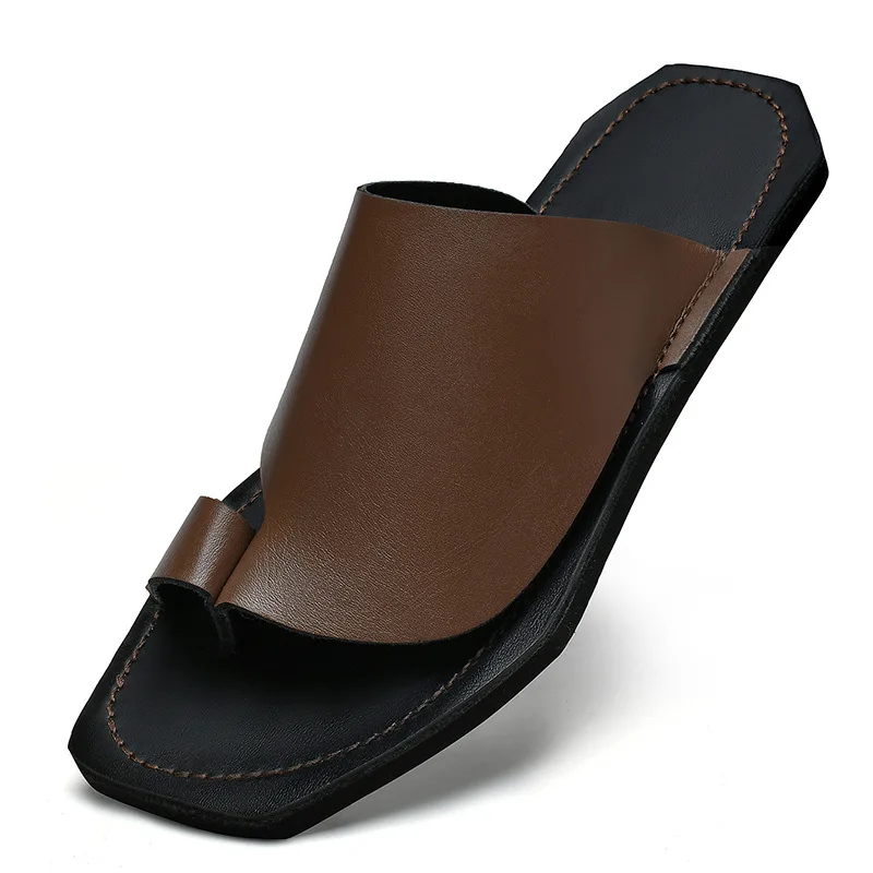 

Винтажные мужские кожаные модные тапочки 2026 года, летние новые уличные повседневные плоские туфли ручной работы, качественная удобная обувь для мужчин, размер 47