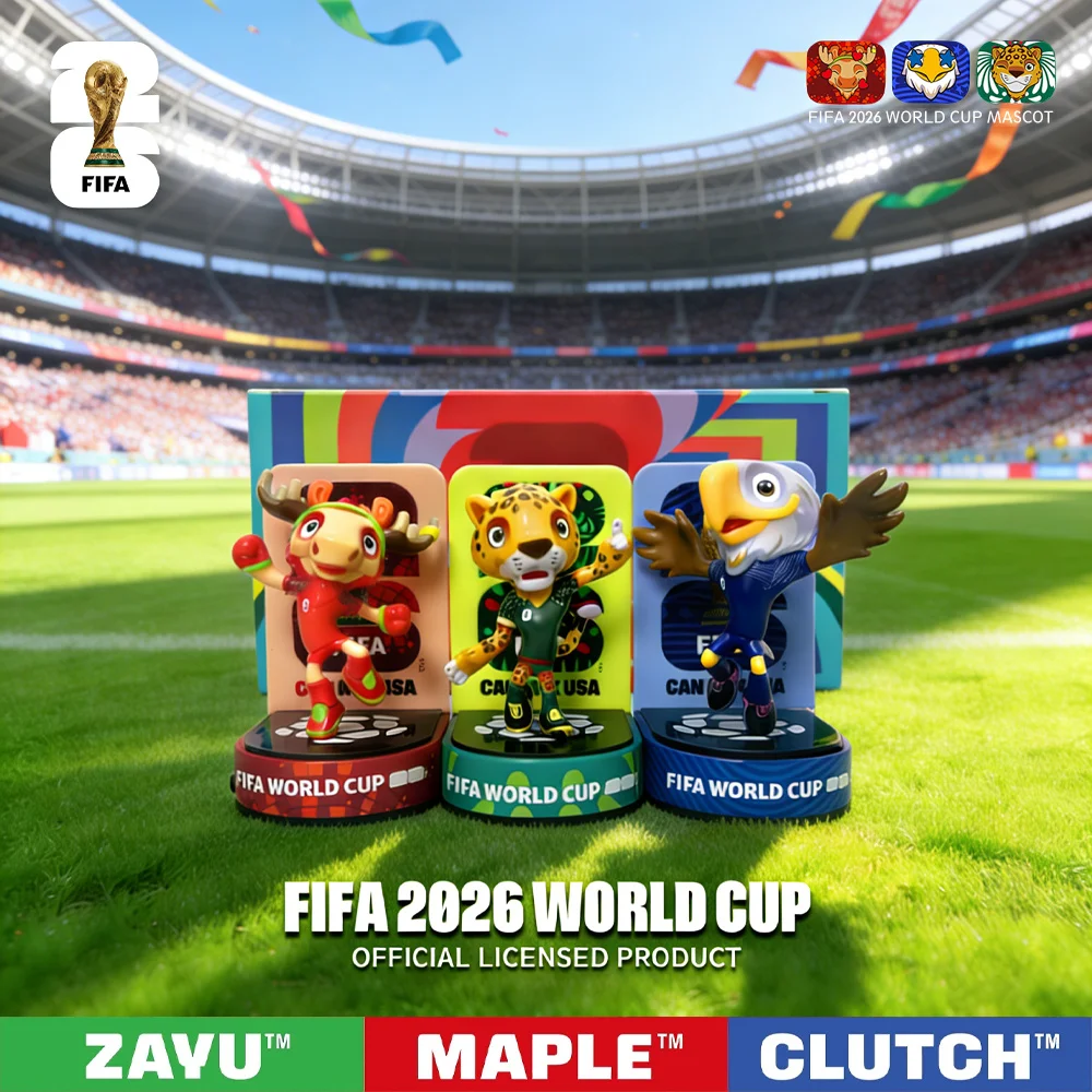 Set Coleccionable de 3 Piezas de la Mascota Oficial de la Copa Mundial FIFA 2026, Recuerdo para Fanáticos - Maple, Zayu y Clutch / 6cm/2.36 pulgadas