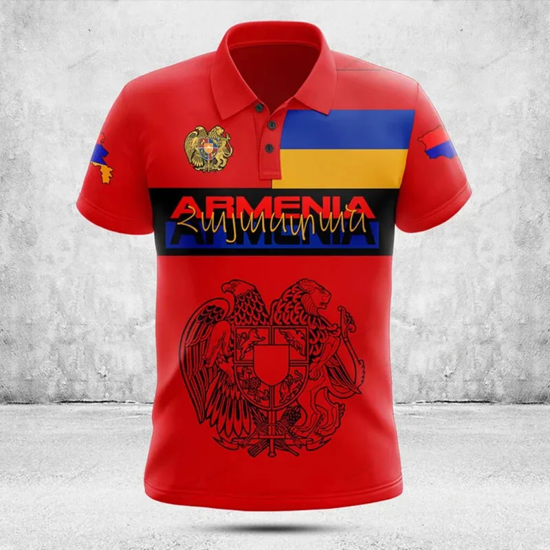 Custom Name Armenia Flag Graphic Red Polo Shirt Summer Casual Unisex Pullover Men and Women Loose Jersey Short Sleeve Tops