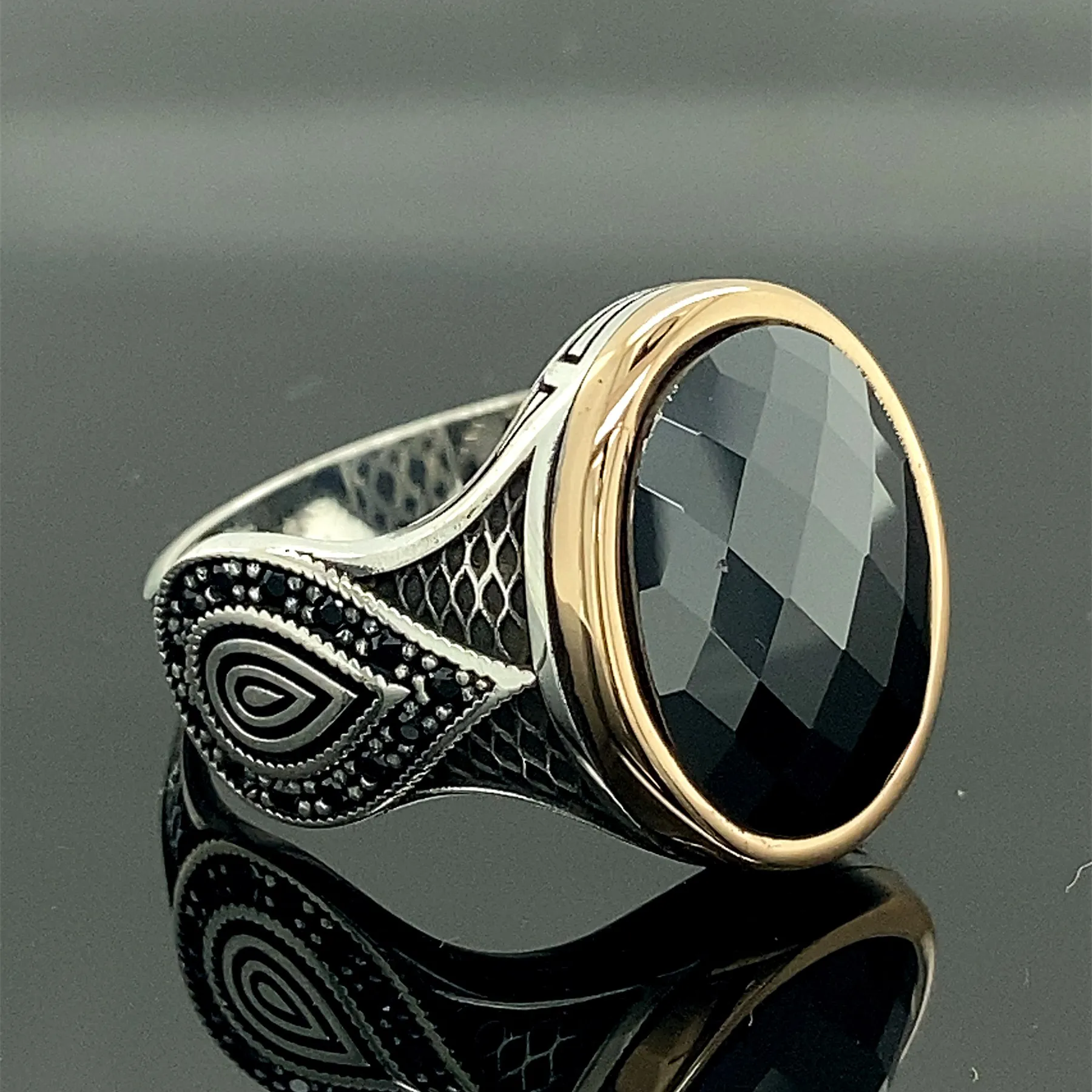 

Turkısh Handmade Ring , Black Stone Ring , Drop Shaped Ring , Oval Gemstone Ring, 925k Sterling Silver Ring , Gift For Him