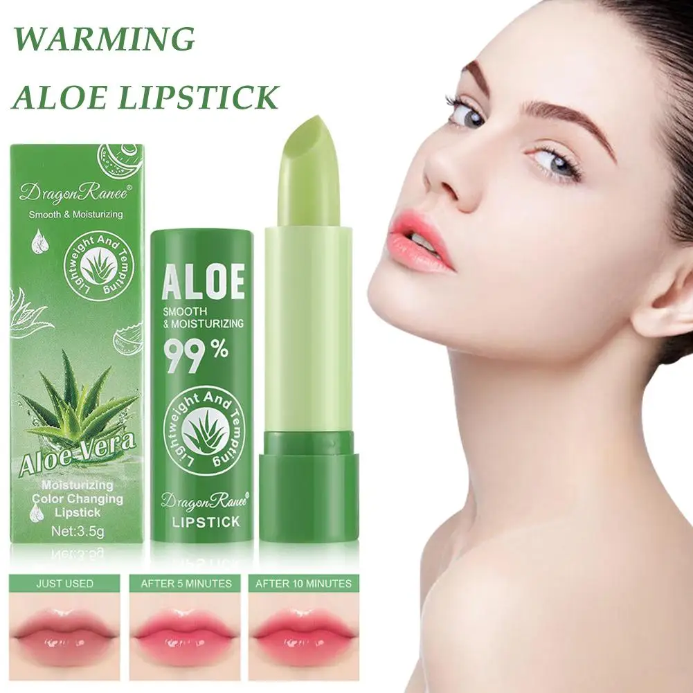 New Aloe Vera Moisturizing Lipstick Long Lasting Nouritious Changing Lipgloss Temperature Makeup Balm Lip Comestics Lip Col S5W3