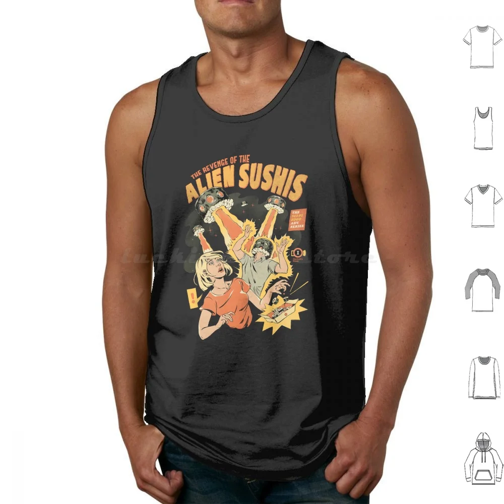 Sushis-Black Version Tank Tops Vest Sleeveless Sushi Japanese Food Comics Sci Fi Pulp Movie Space Retro Cinema Invasion