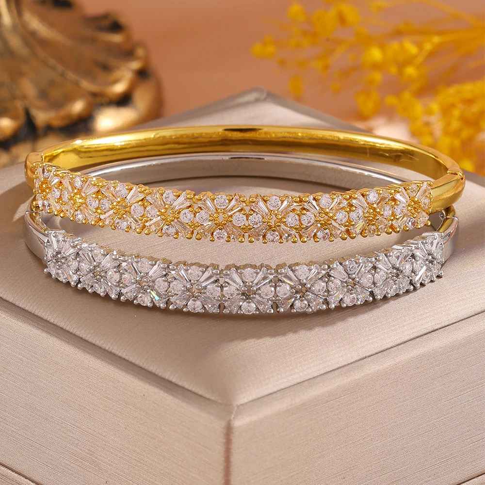 Yupsk Luxuriöse geometrische, glänzende Schneeflocken-Zirkon-Armbänder für Damen, hochwertiger, wunderschöner Hochzeitsschmuck, Urlaubsgeschenke – Detail 4