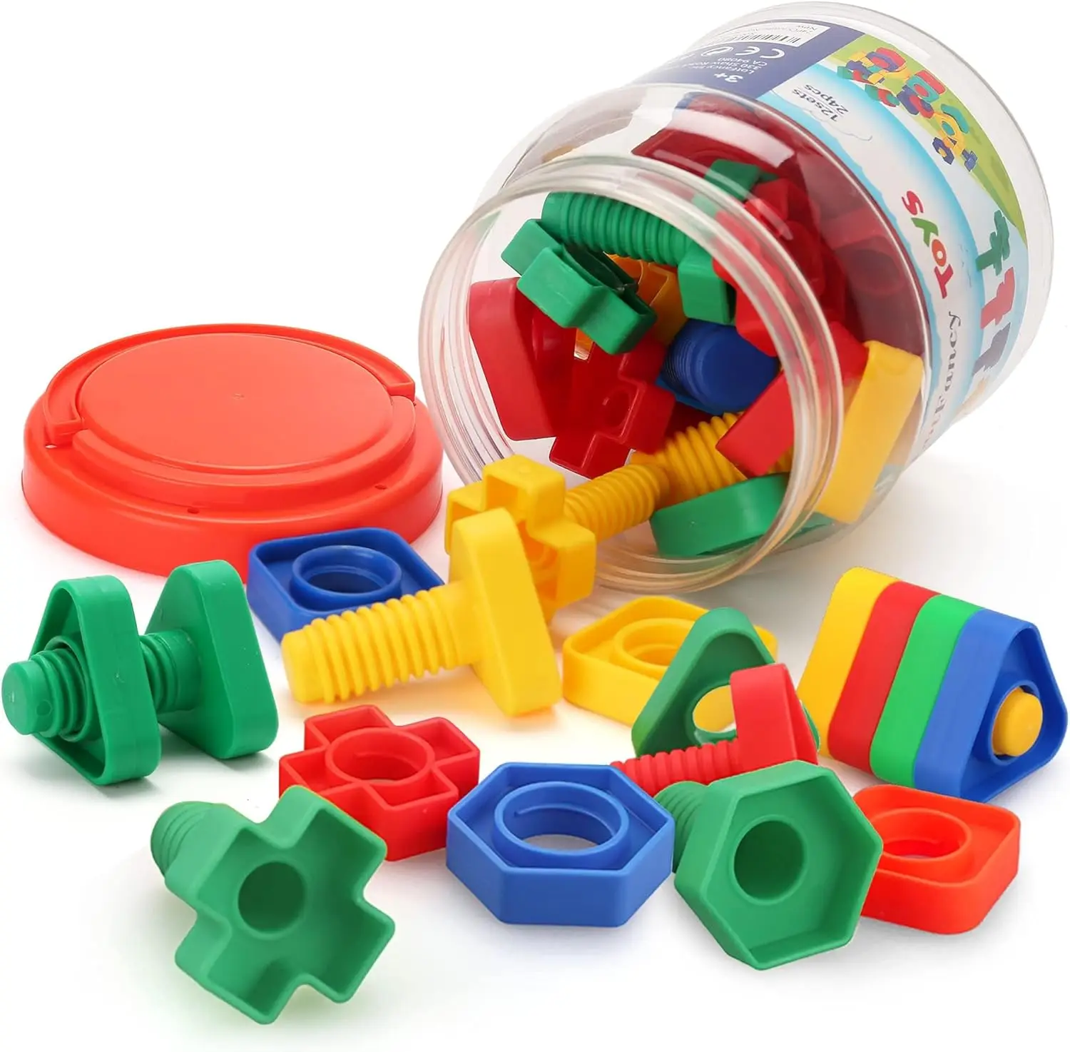 

Nuts and Bolts, 24pcs Fine Motor Skills Occupational Therapy Toys for Kids, Shapes and Colors Matching Toys, Montessori Building