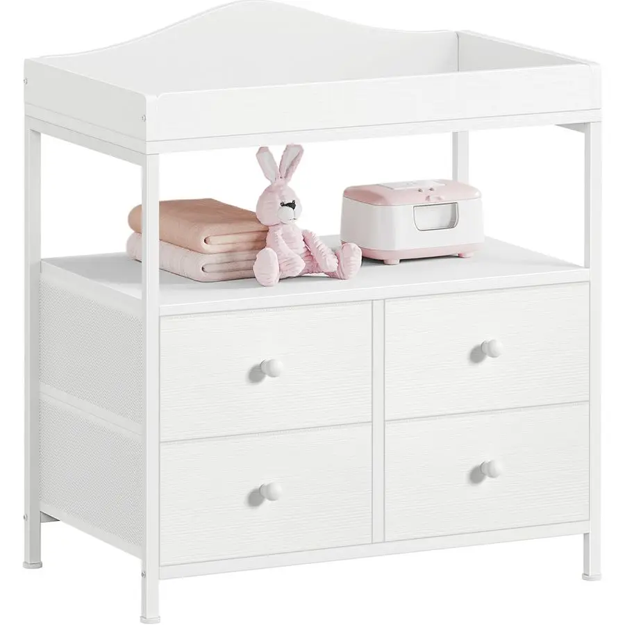 

Changing Table Dresser with 4 Fabric Drawers and Open Shelf, Baby Dresser with Changing Table Top Diaper Changing Station with S