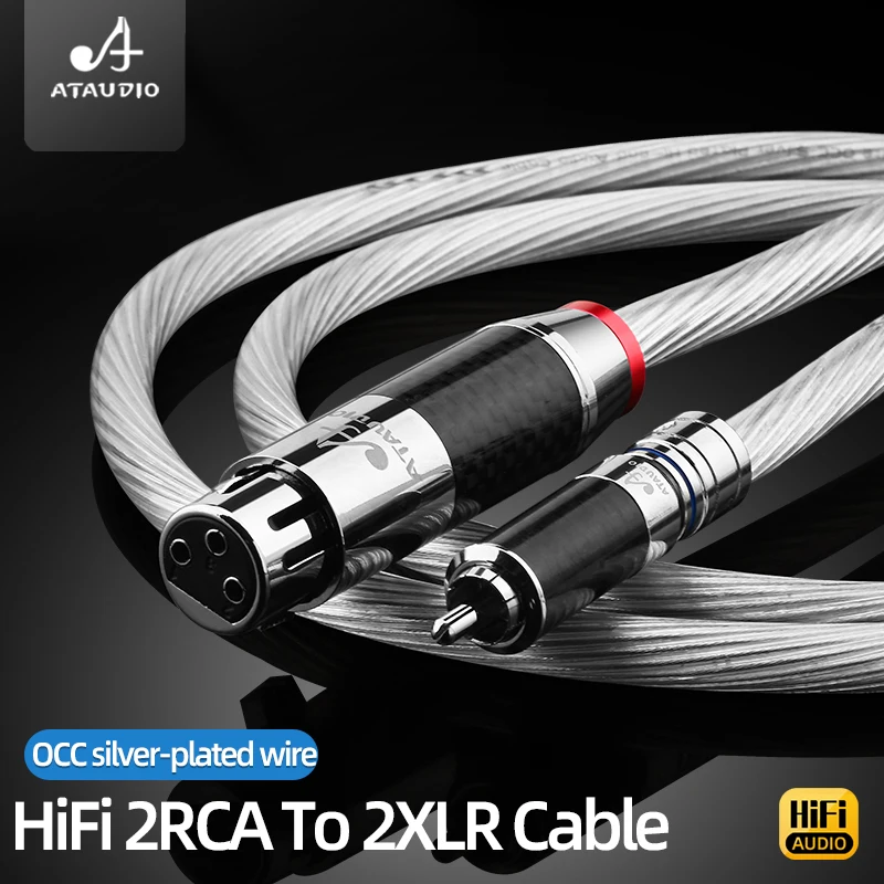One Pair HiFi OCC Silver Plated RCA to XLR Cable for Amplifier CD Player 2RCA to 2XLR Interconnect Audio Cable