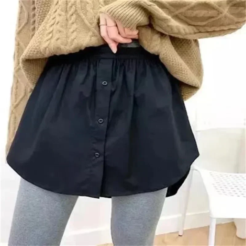 Adjustable Women's Mini Skirts Fashion Women Versatile Shirt Sweater Skirt Overlay Bottom Half and Plaid Fake Hem