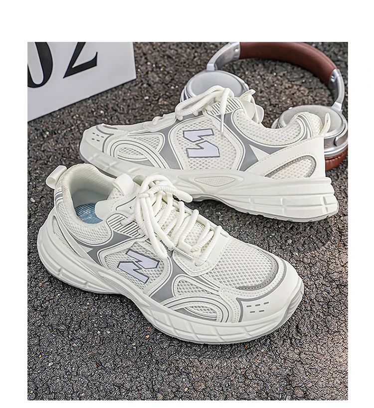 LOEIKAN Herren-Sneaker mit Patchwork-Mesh, lässige Turnschuhe mit klobiger, dicker Sohle, zum Schnüren, Dad-Schuhe, vielseitiges Schuhwerk für den täglichen Pendelverkehr – Detail 16