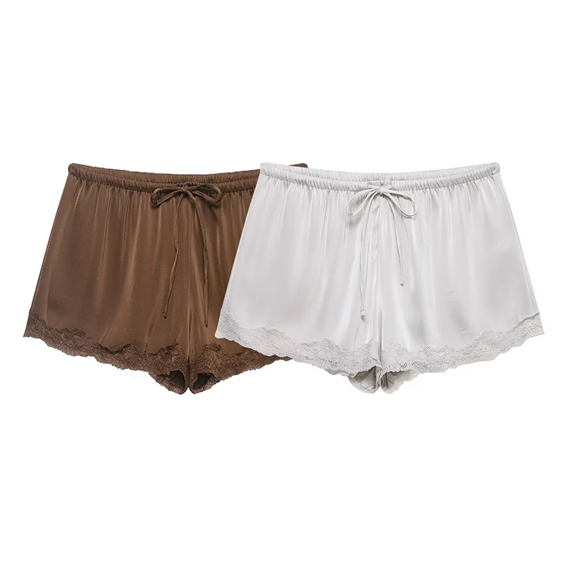 Women's Shorts Fashion Lace Decoration Lace-up Satin Mini Shorts Summer 2026 NEW Woman Casual High Waist Shorts
