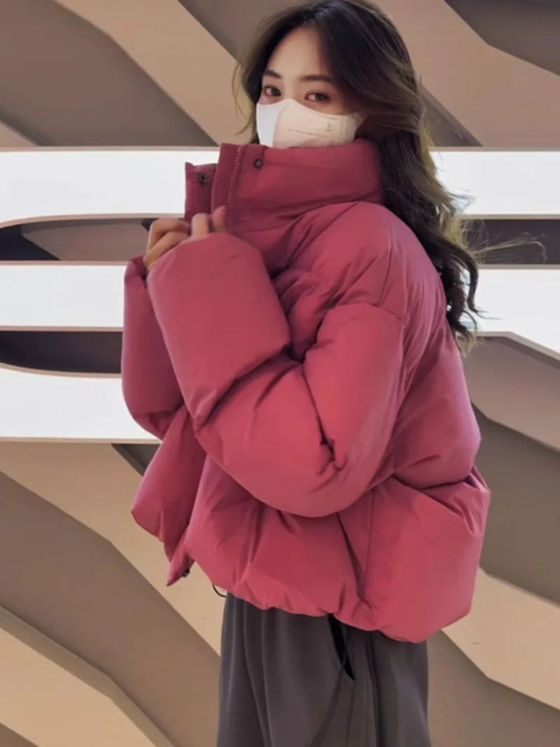 

Американская модная короткая хлопковая куртка 2025, женская зимняя новая свободная повседневная куртка с воротником-стойкой, толстые парки, женская одежда