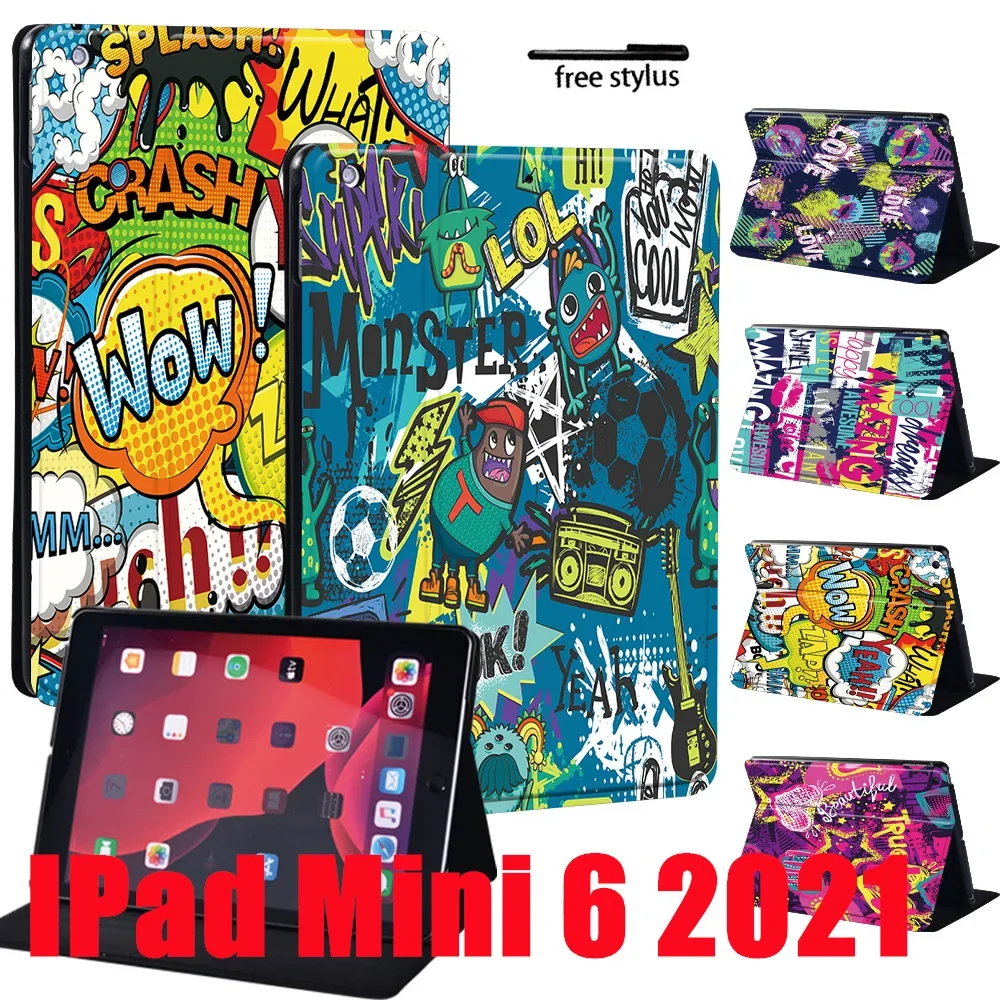 

Cover for IPad Mini 6 PU Leather Case for IPad Mini 6th Generation 8.3 Inch 2021 Graffiti Art Pattern Folding Case Cover