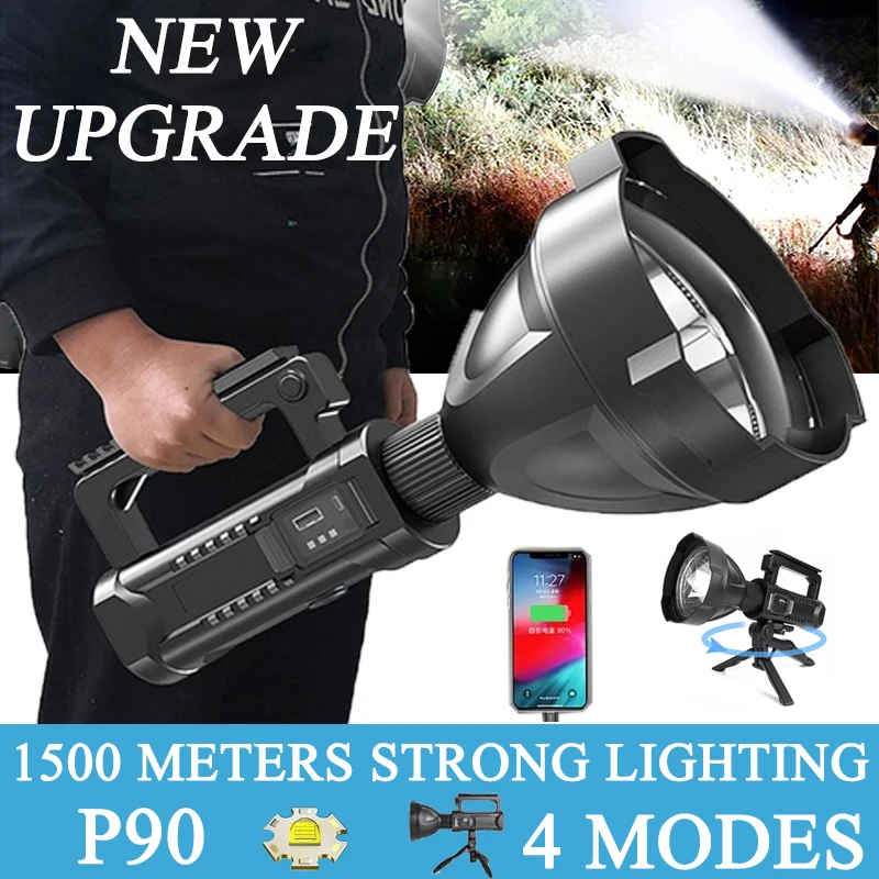 New High Power Flashlight LED Portable Mountable Bracket Handheld Searchlight USB Rechargeable Spotlight Waterproof Torch Light