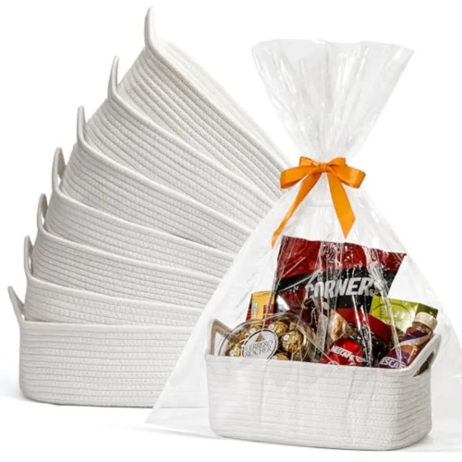 

Набор из 8 милых плетеных корзин с подарочными пакетами и лентами, 12x8x5 дюймов, пустые декоративные подарочные коробки-сундучки, подарки на День святого Валентина, маленькие корзинки