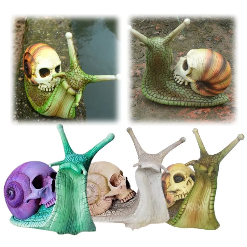 Horror Spooky Hand-crafted Intriguing Durable Decorative Halloween Skull Garden Decor Macabre Snail Figurine Halloween Decor