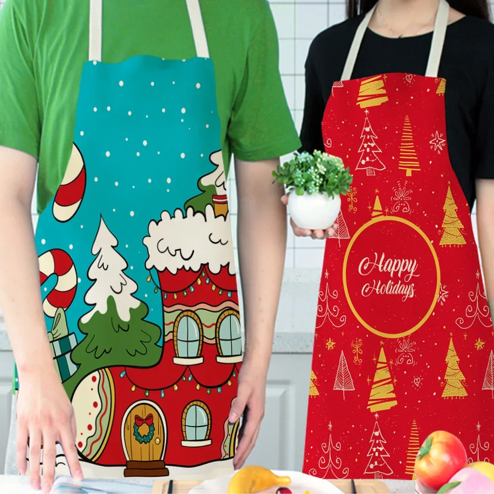 1 Pcs Christmas Kitchen Aprons for Woman Xmas Decoration Aprons for Kids Adults Women Men Dinner Party Cooking Apron