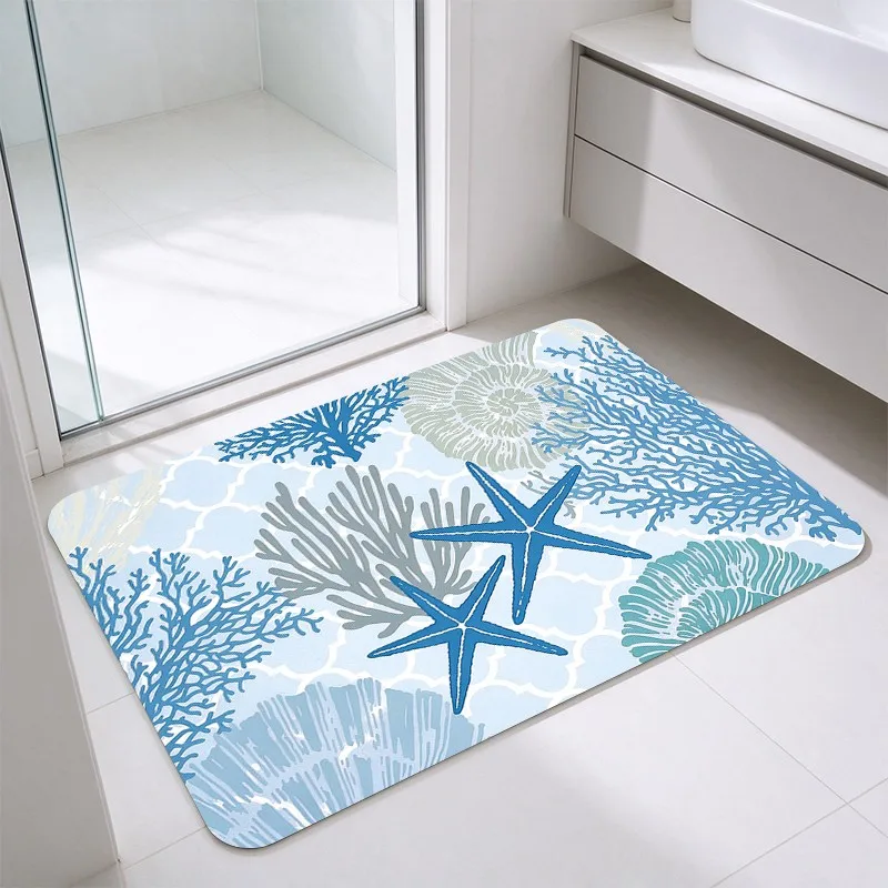 1 piece coastal coral starfish pattern rug, soft and comfortable, lightweight easy care, home decor, bedroom decor, living room decor, autumn winter