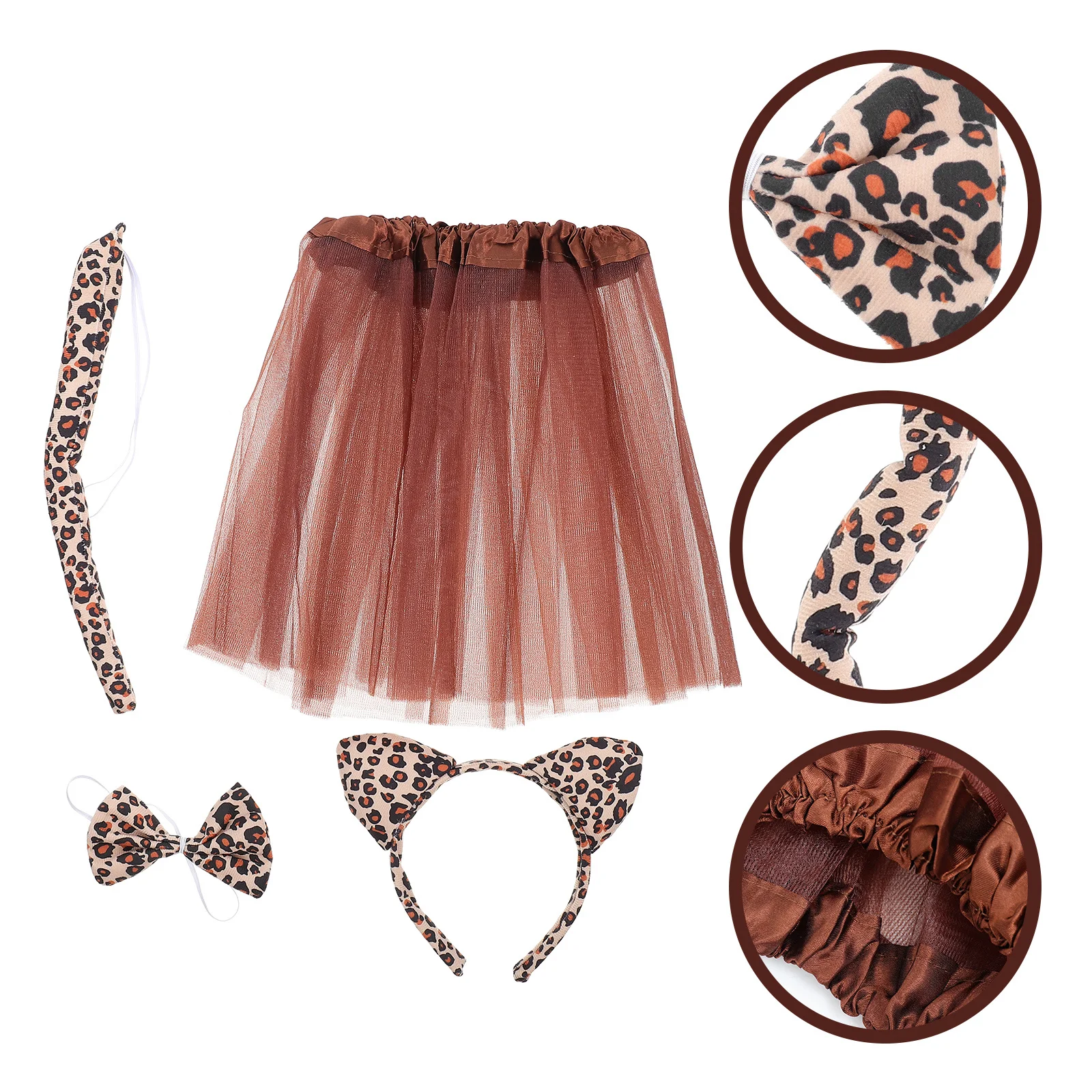 1Set Leopard Costume Headwear Decor Tie Hairband Tail Skirt Kit for Festival Party Cosplay Kids Costume Accessory