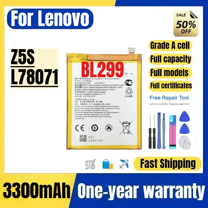 

BL299 для Lenovo Z5S/L78071, аккумулятор для мобильного телефона, высококачественная сменная батарея большой емкости, элемент класса А, с инструментами